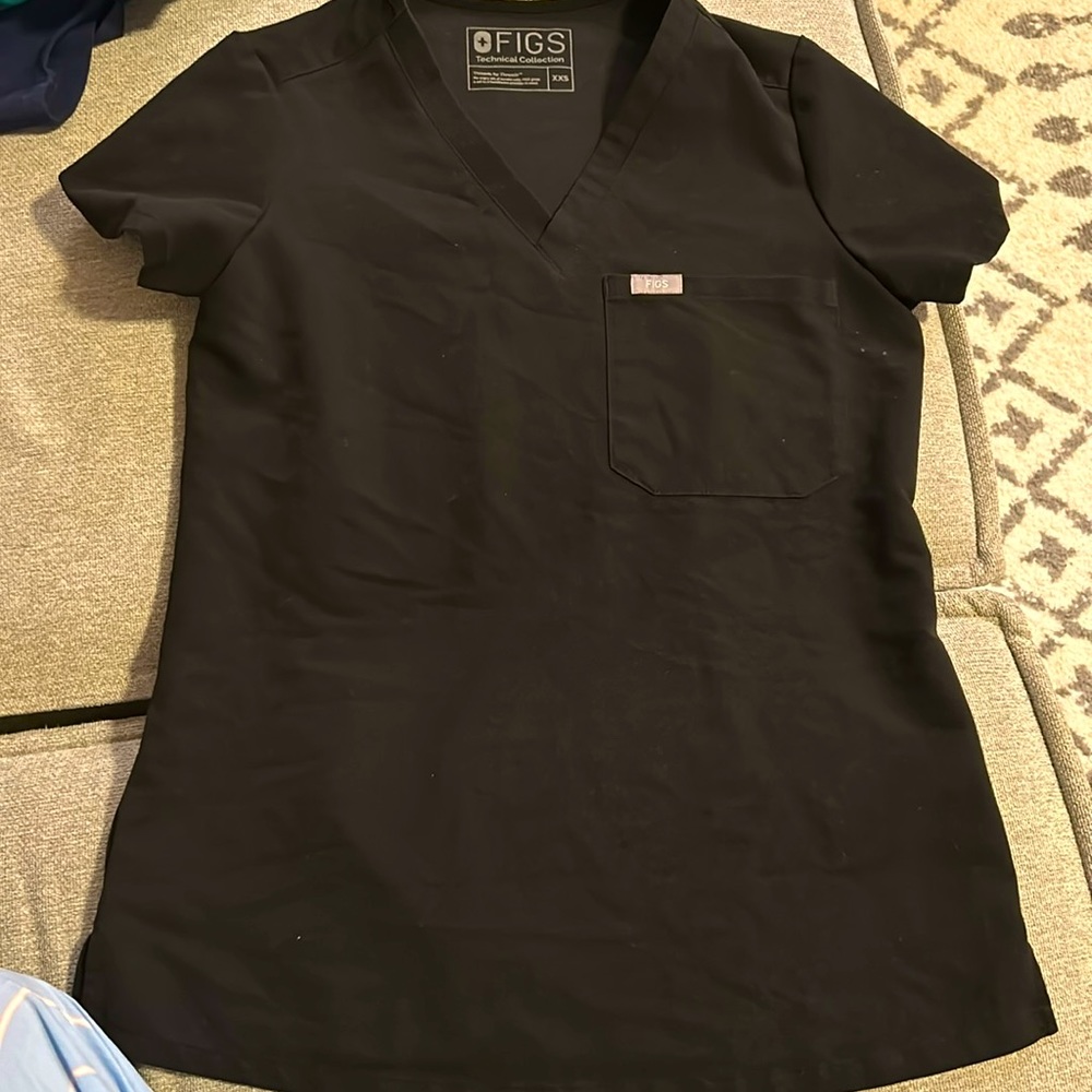 Figs Scrubs XXS Black Catarina One Pocket Scrub Top
